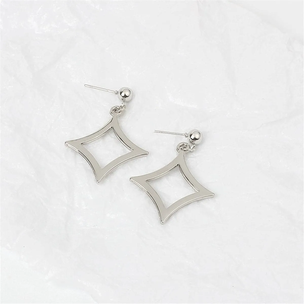 Silver-Plated Open Rhombus Drop Earrings
