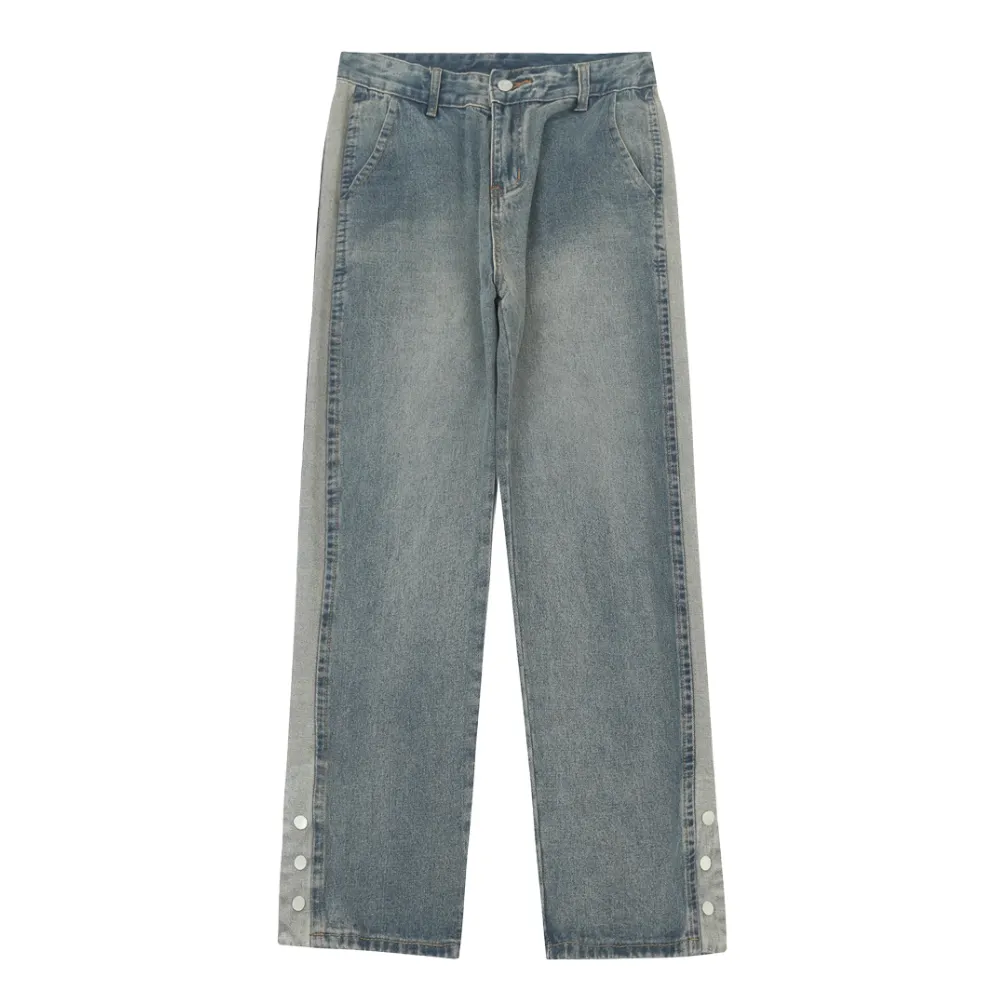 Simple Snap Button Solid Denim Jeans