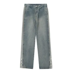 Simple Snap Button Solid Denim Jeans