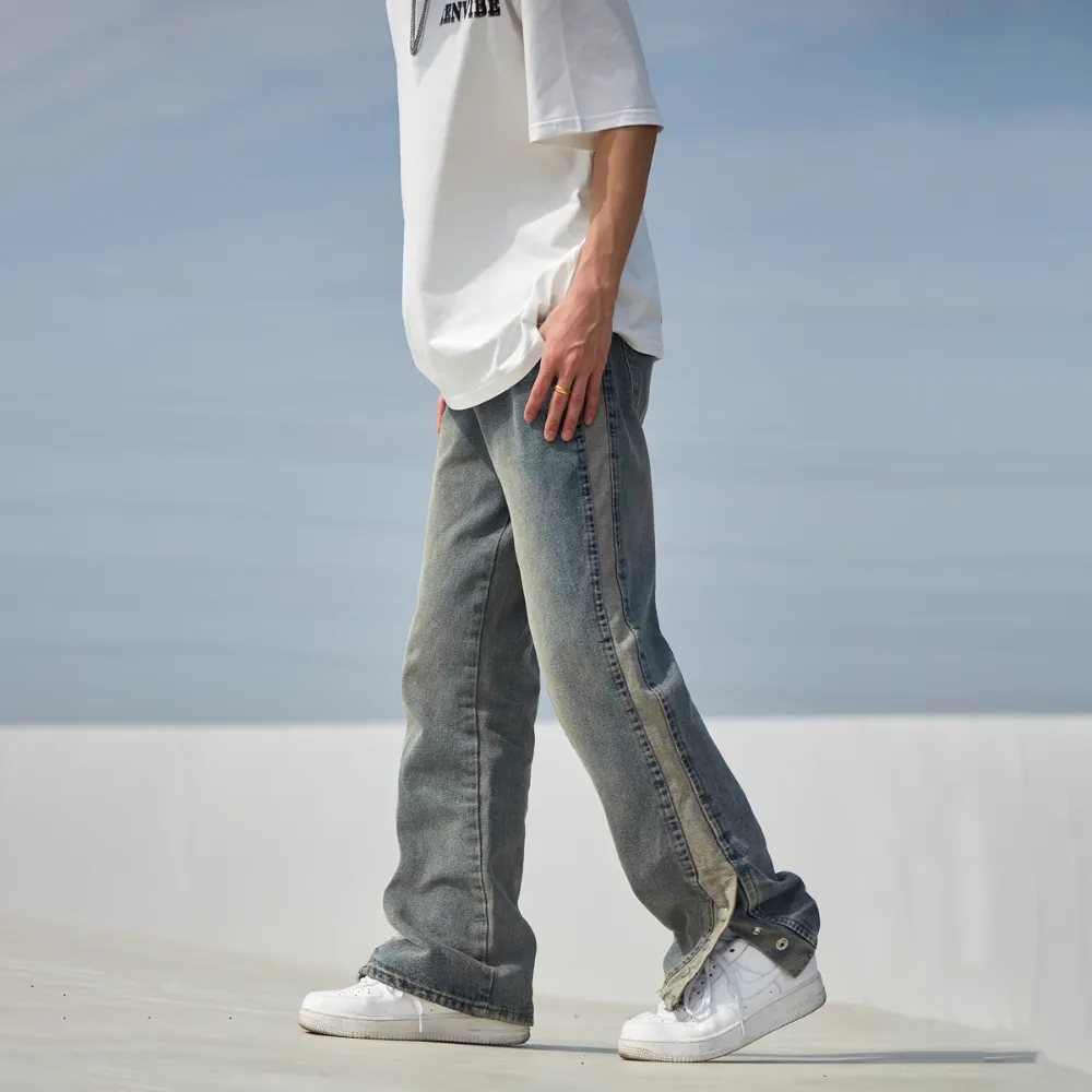 Simple Snap Button Solid Denim Jeans