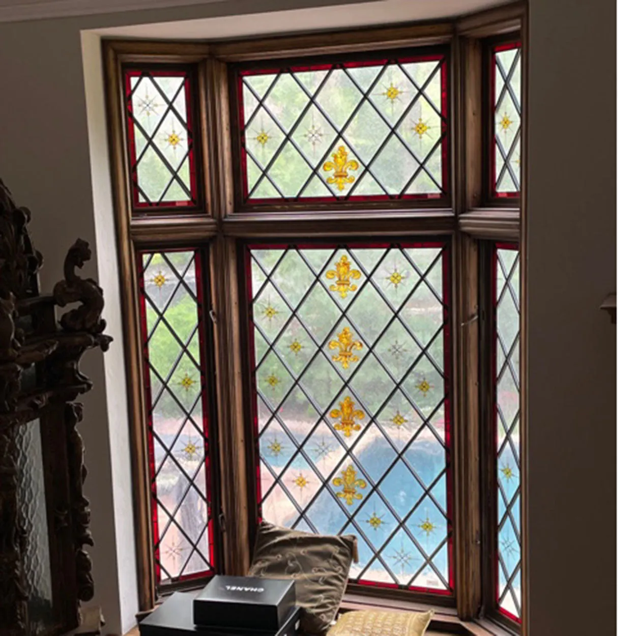 Six-Part American ANN WOLFF Stained, Painted and Leaded Glass Window