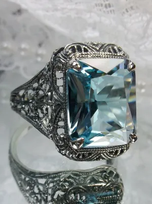 Sky Blue Autumn Ring, Natural or Simulated Rectangle Gem, Vintage Jewelry #D200
