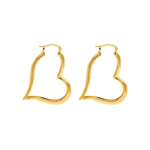 Solid Heart Shape Open Hoop Earring
