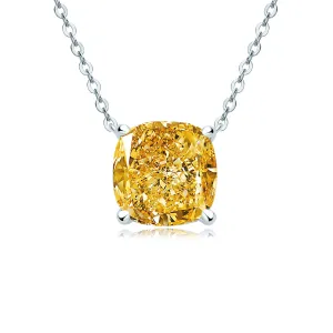 Solitaire Cushion Cut Yellow Created Diamond Pendant Necklace