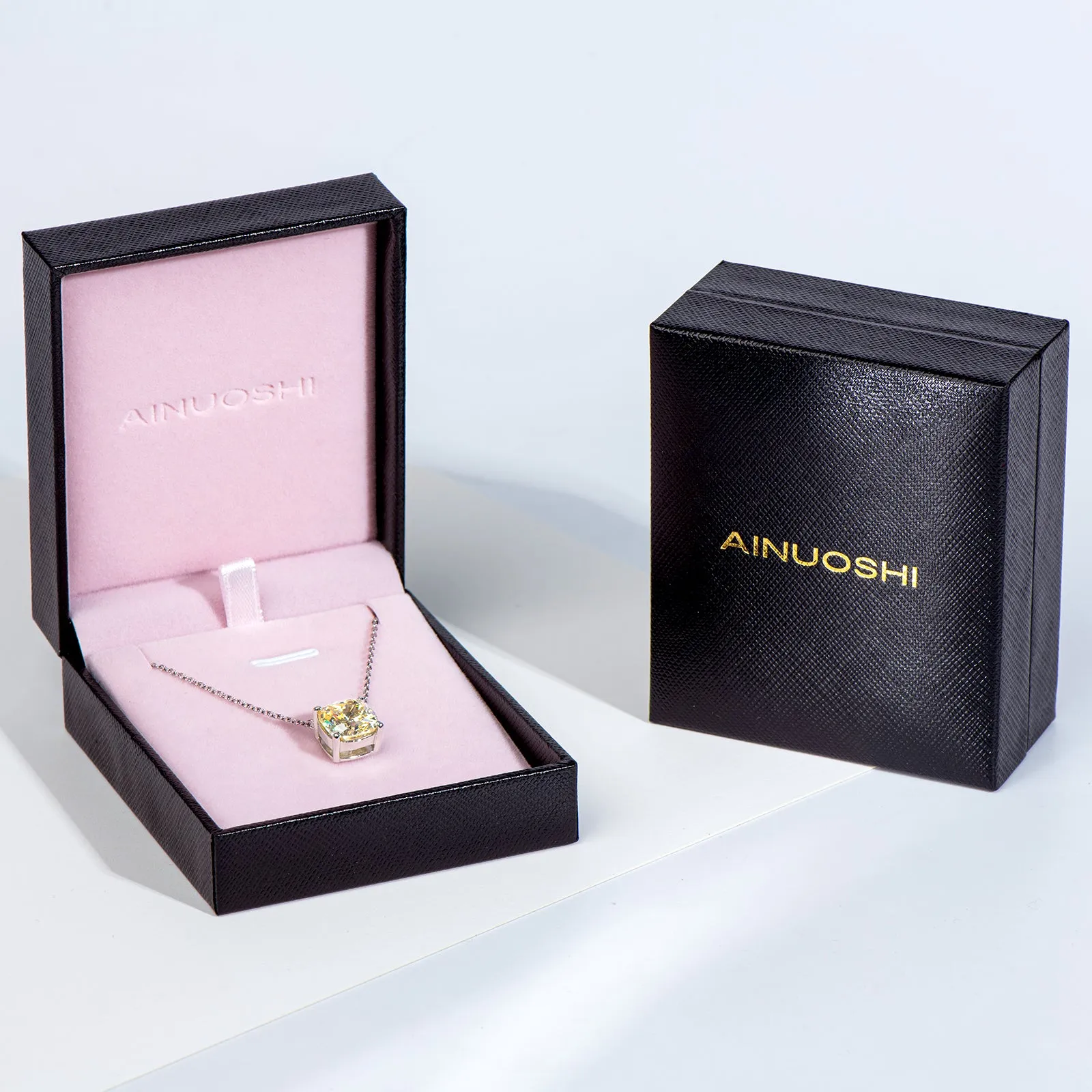 Solitaire Cushion Cut Yellow Created Diamond Pendant Necklace