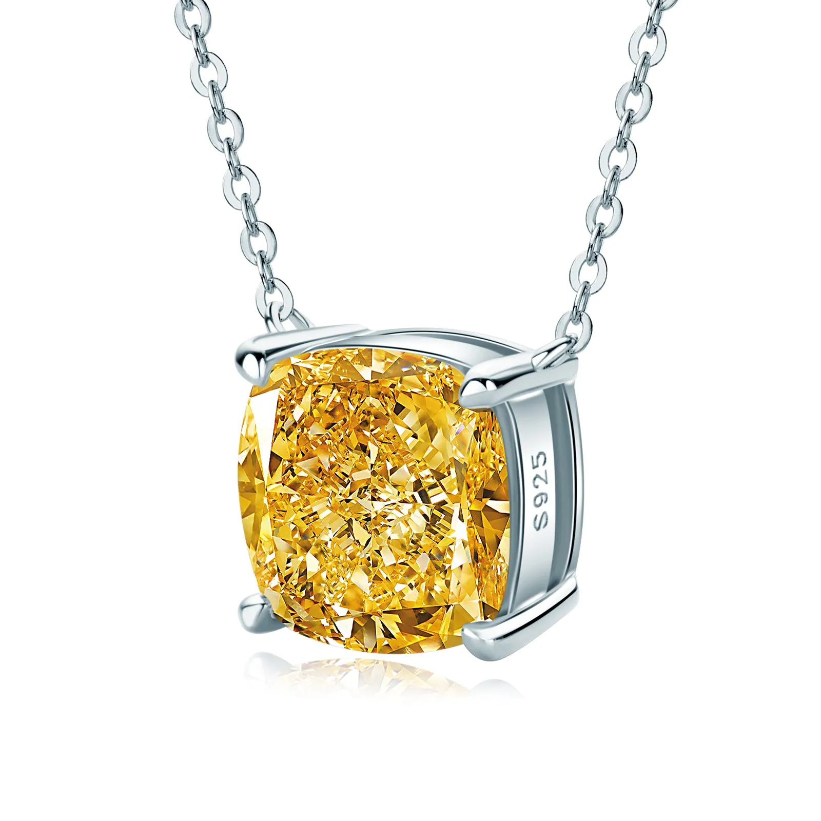 Solitaire Cushion Cut Yellow Created Diamond Pendant Necklace