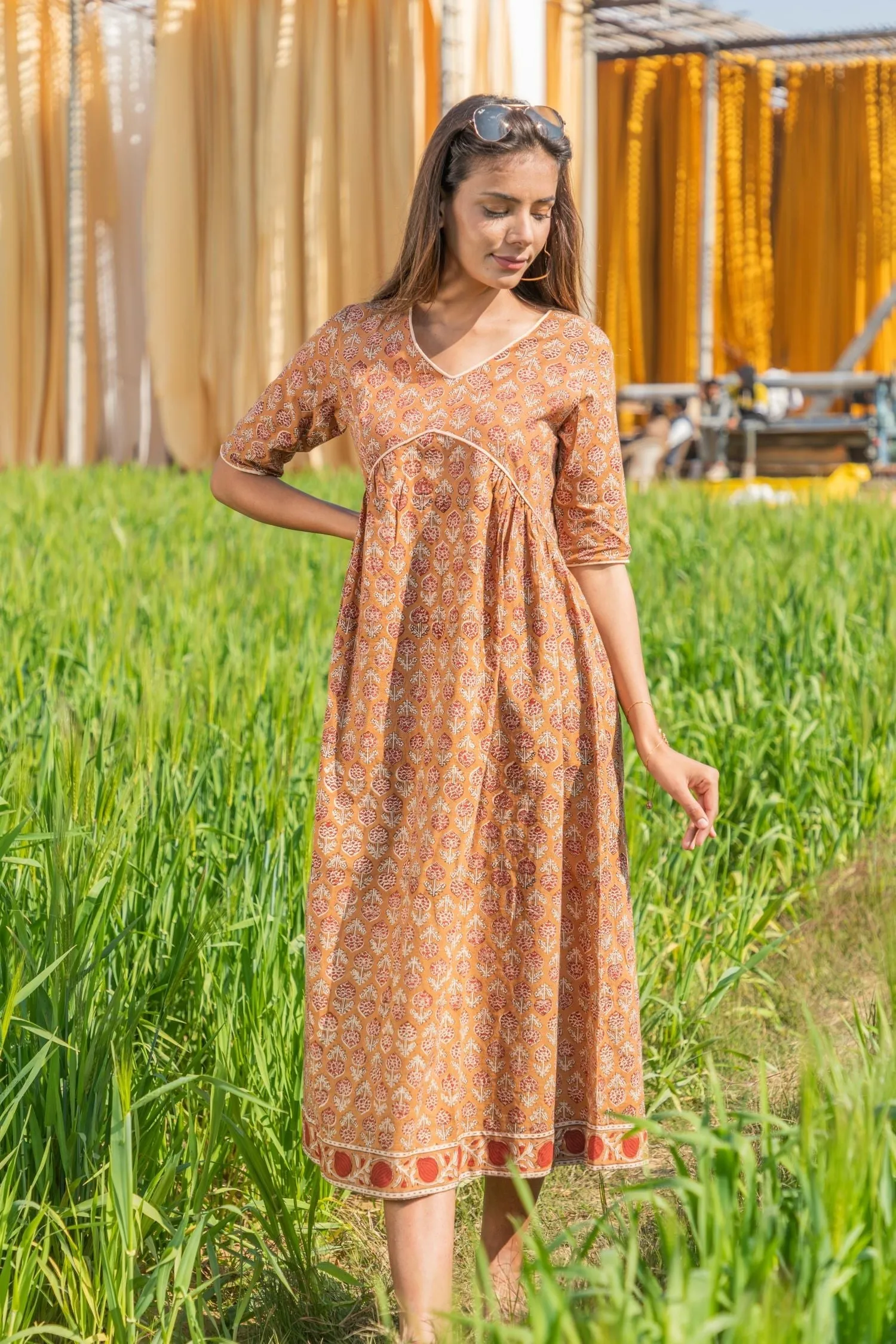 Sootisyahi 'Dusky Dawn' Azofree Handblock Printed Pure Cotton Dress