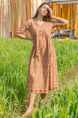 Sootisyahi 'Dusky Dawn' Azofree Handblock Printed Pure Cotton Dress