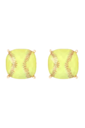 SPORTS CUSHION CUT SOFTBALL STUD EARRINGS