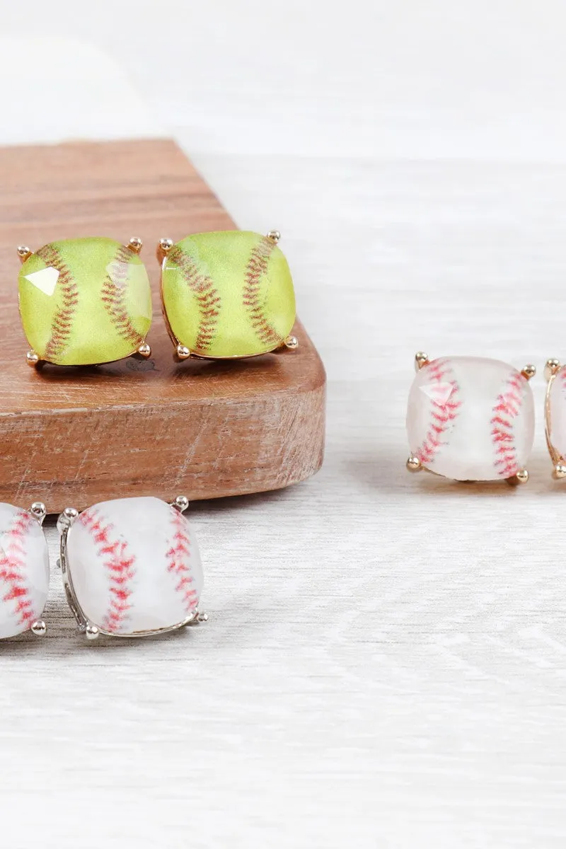 SPORTS CUSHION CUT SOFTBALL STUD EARRINGS