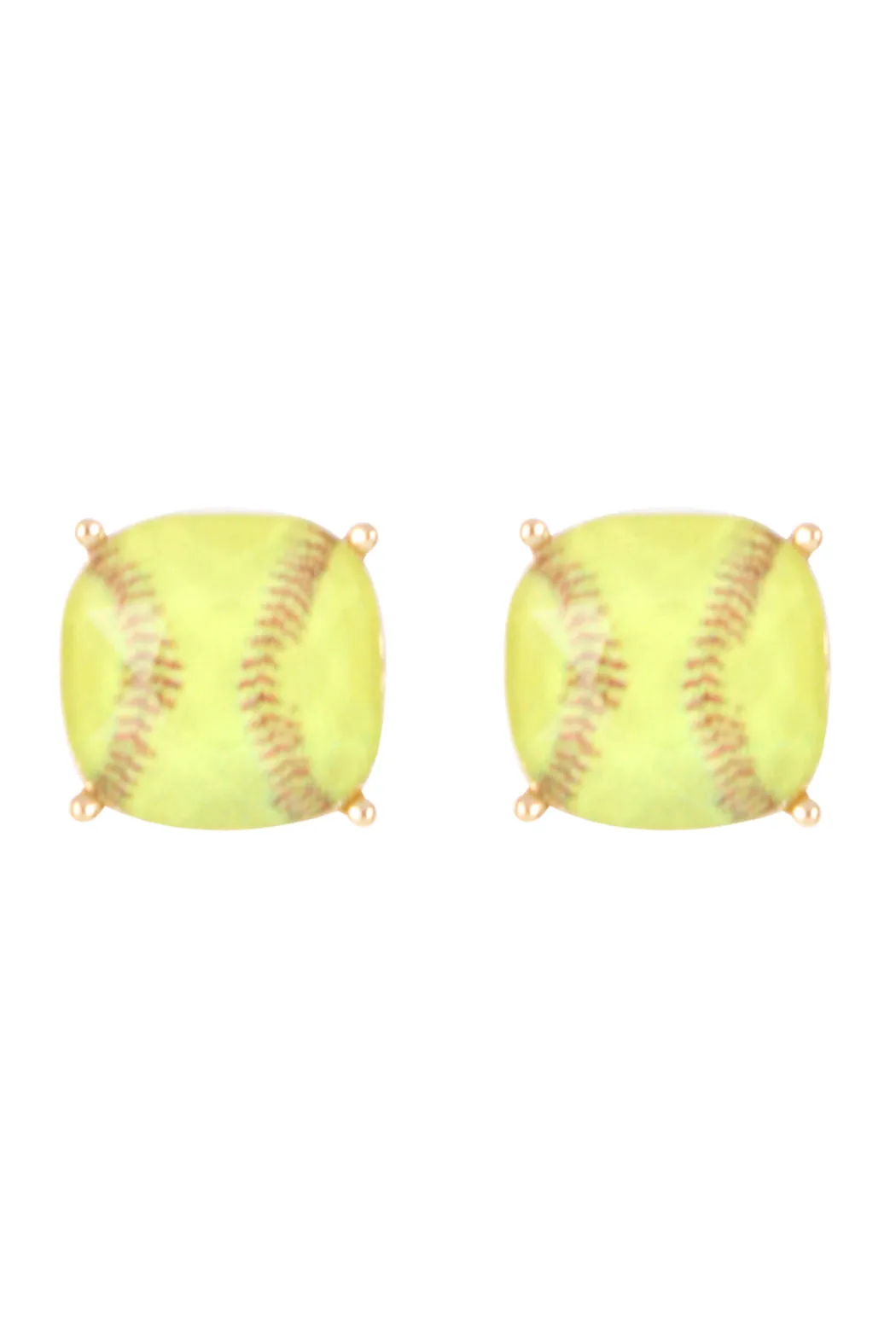 SPORTS CUSHION CUT SOFTBALL STUD EARRINGS