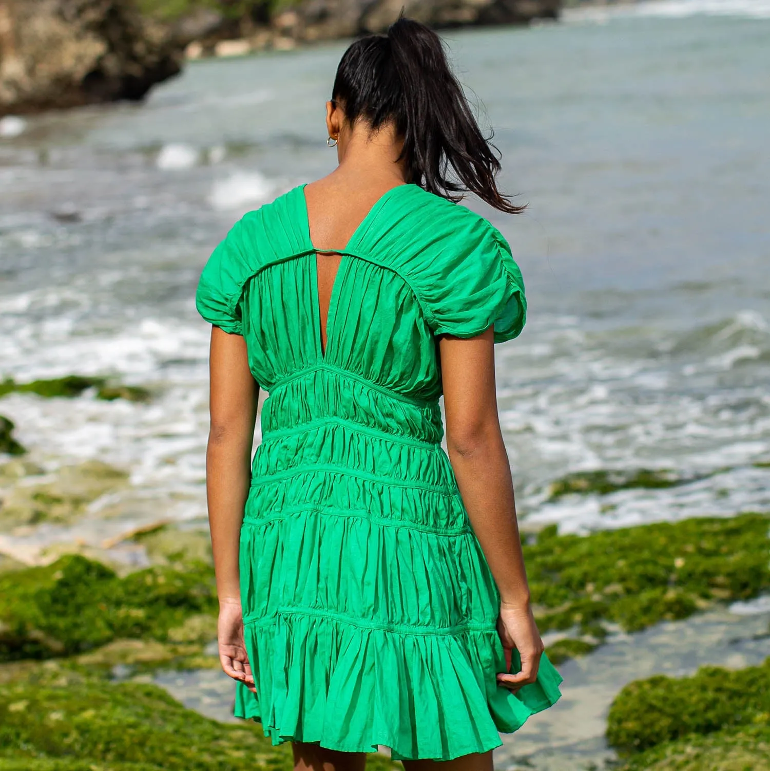 SRIKANDI Ruffle Dress in Kelly Green