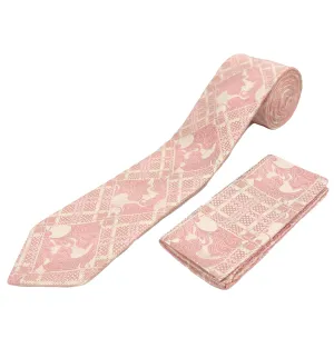 Stacy Adams Tie and Handkerchief - Pink Chantilly Check T45