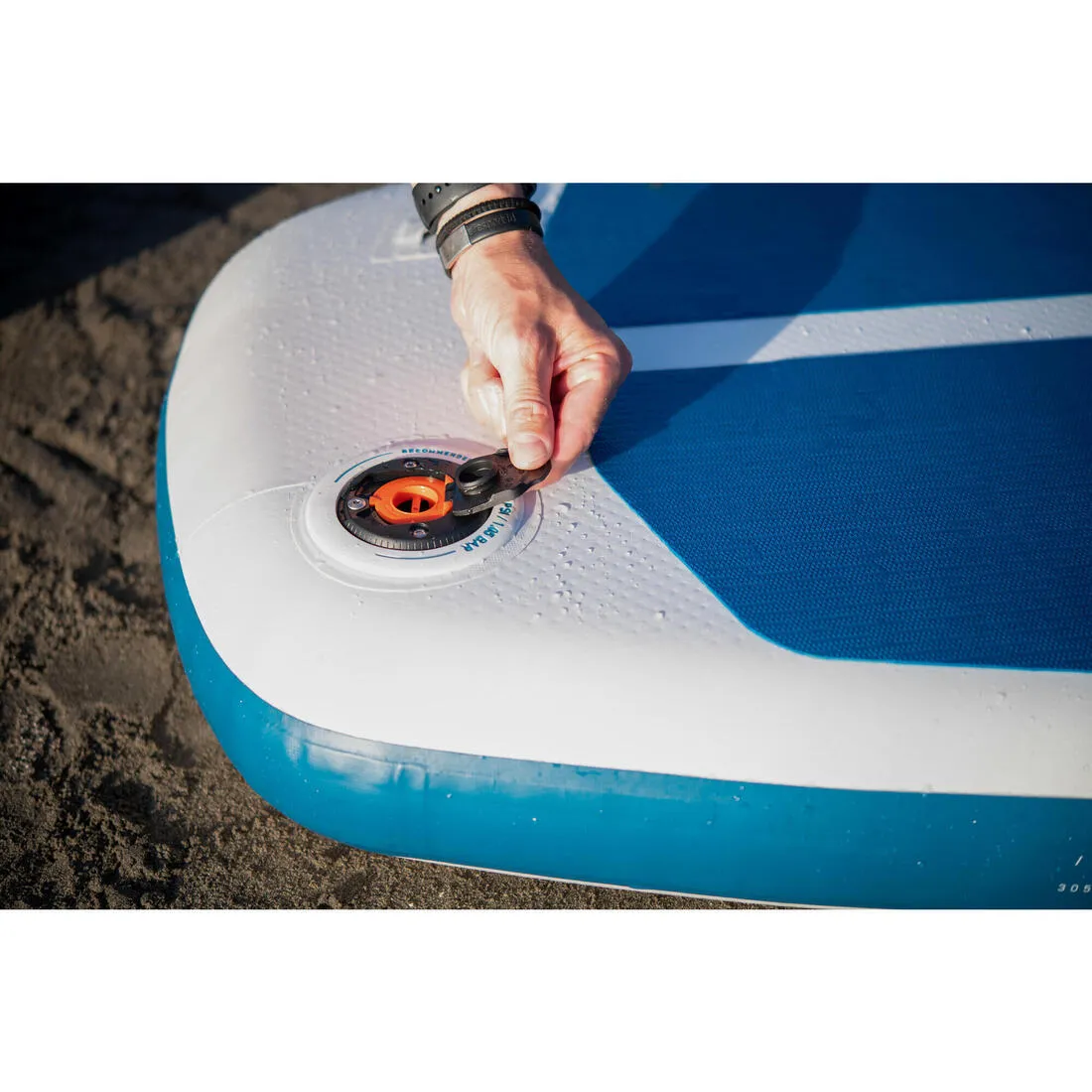 Stand up paddle ultra compact et stable 10 pieds (130 kg max) blanc et bleu