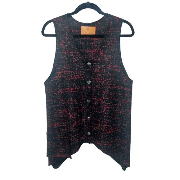 Steller Handmade Goods Wool Swedish Blanket Sweater Vest Black Red Sz M