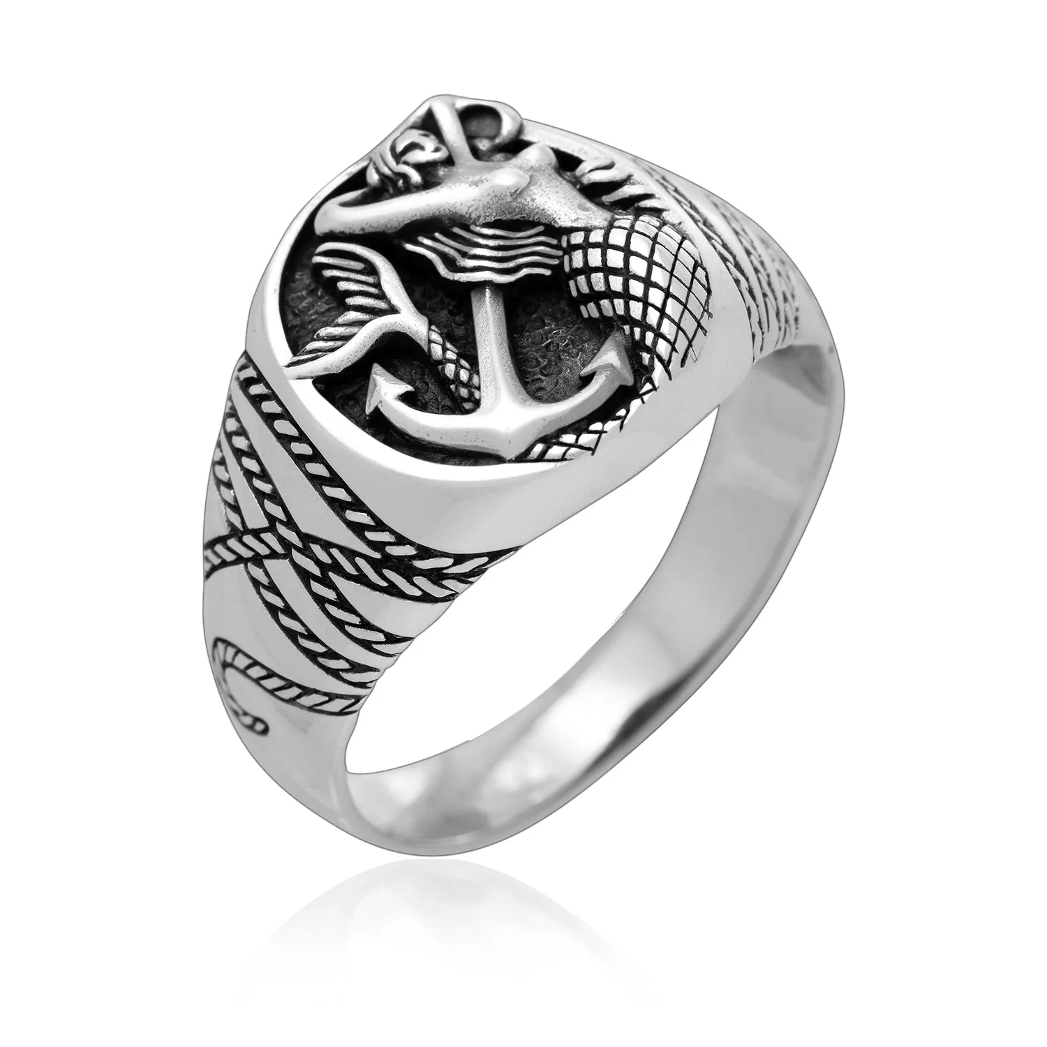 Sterling Silver Mermaid and Anchor Ring
