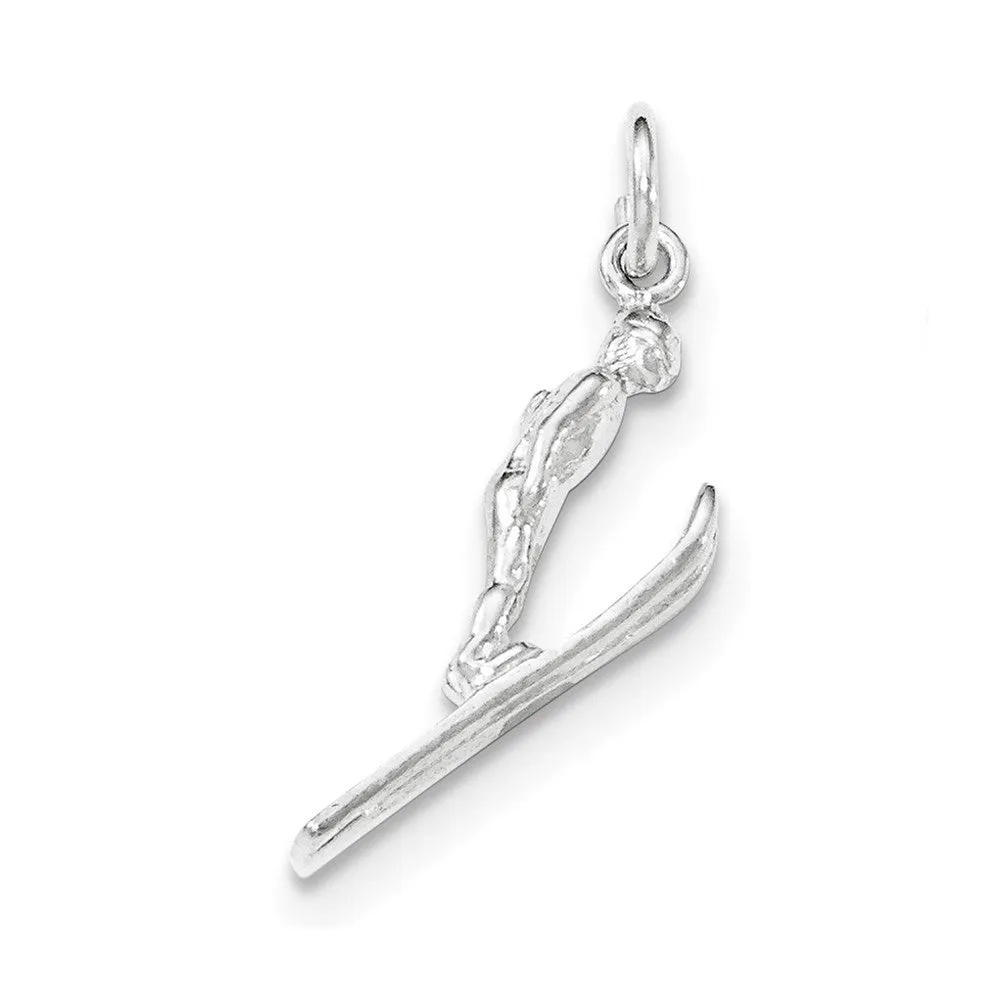 Sterling Silver Polished 3-D Skier Pendant