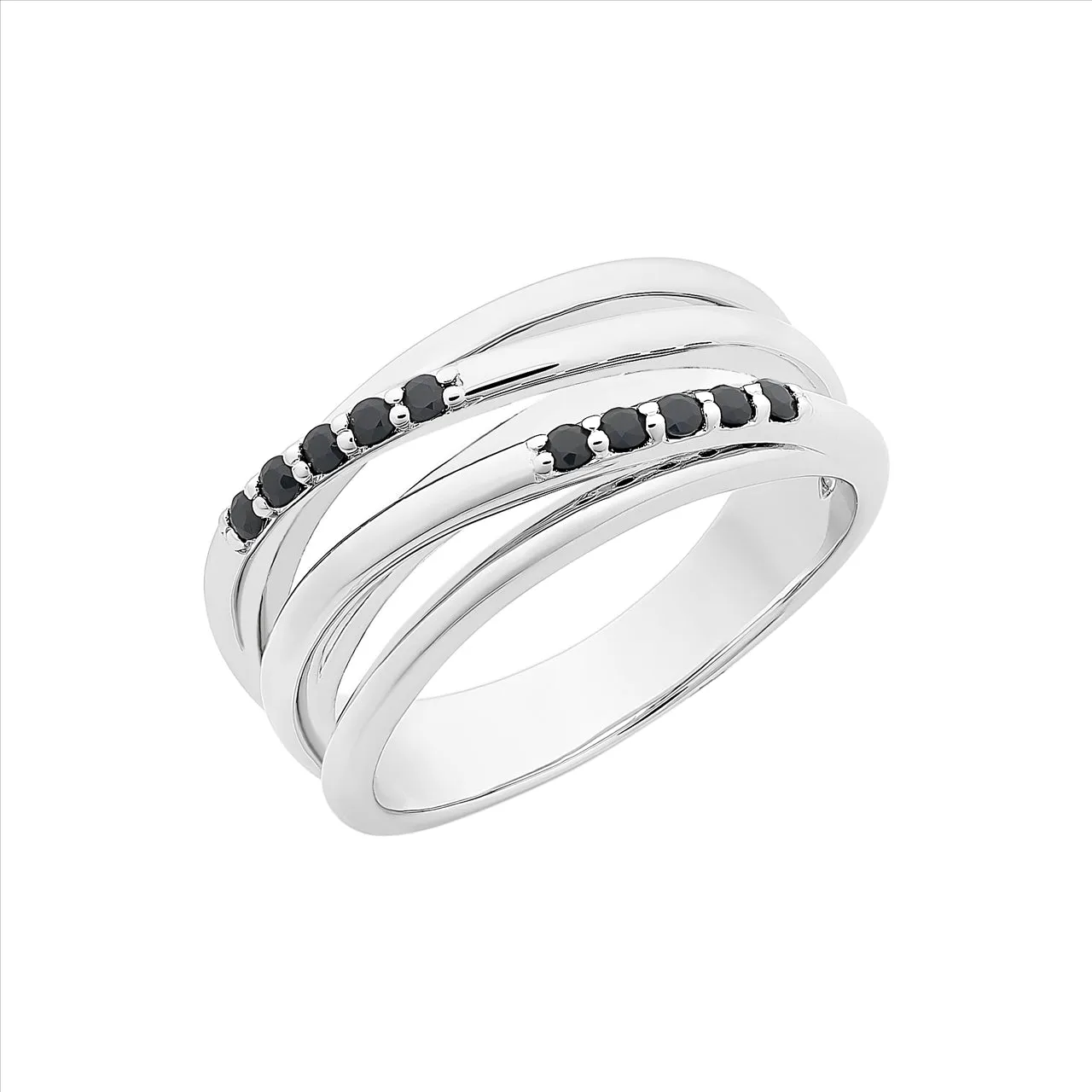 Sterling Silver Ring with Claw Set Natural Sapphires in a Cross Over Pattern M3035