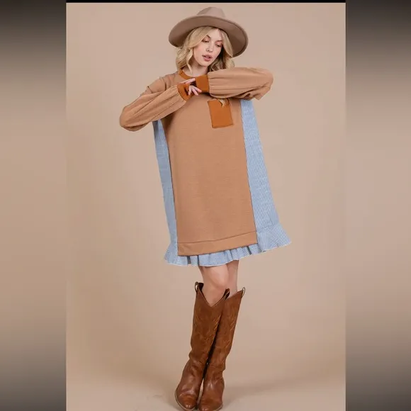 Striped Patchwork Oversized Sweatshirt Dress Women