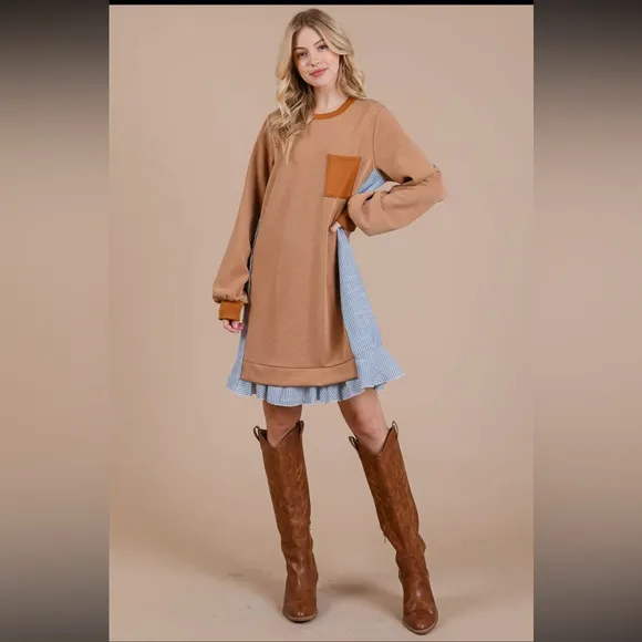 Striped Patchwork Oversized Sweatshirt Dress Women