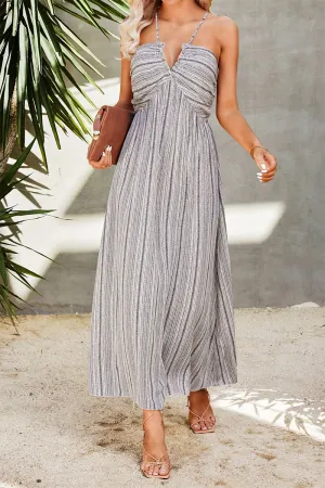 Stunncal Casual Striped Split Joint Halter Straight Dresses