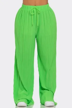 SUMMER BREEZE PLISS PANTS - LIME GREEN