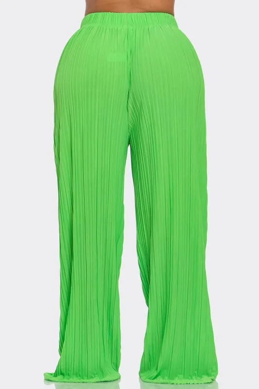 SUMMER BREEZE PLISS PANTS - LIME GREEN