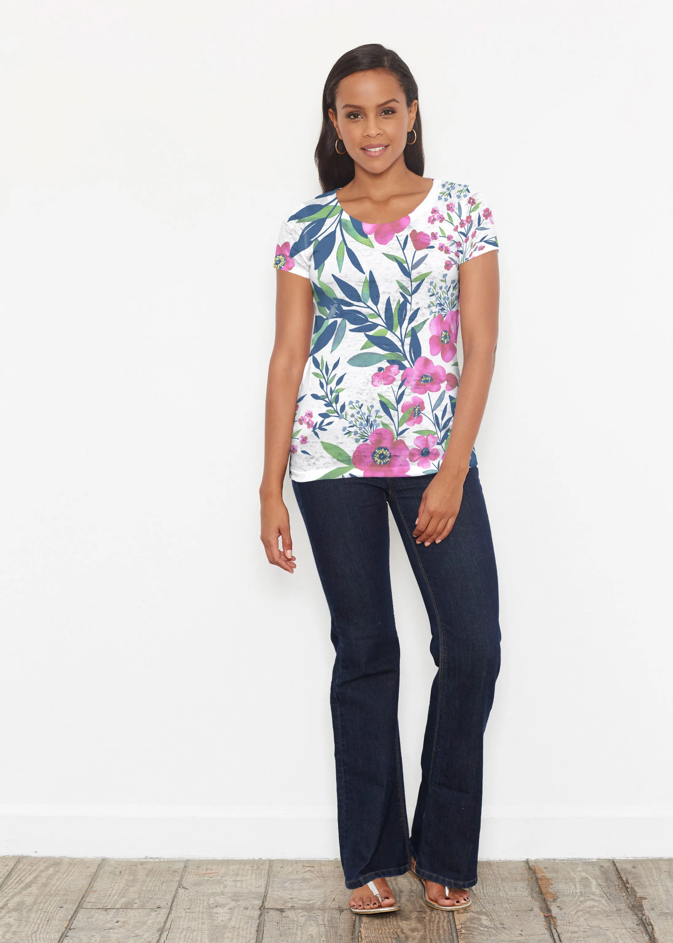 Summer Floral (13423) ~ Signature Short Sleeve Scoop Shirt