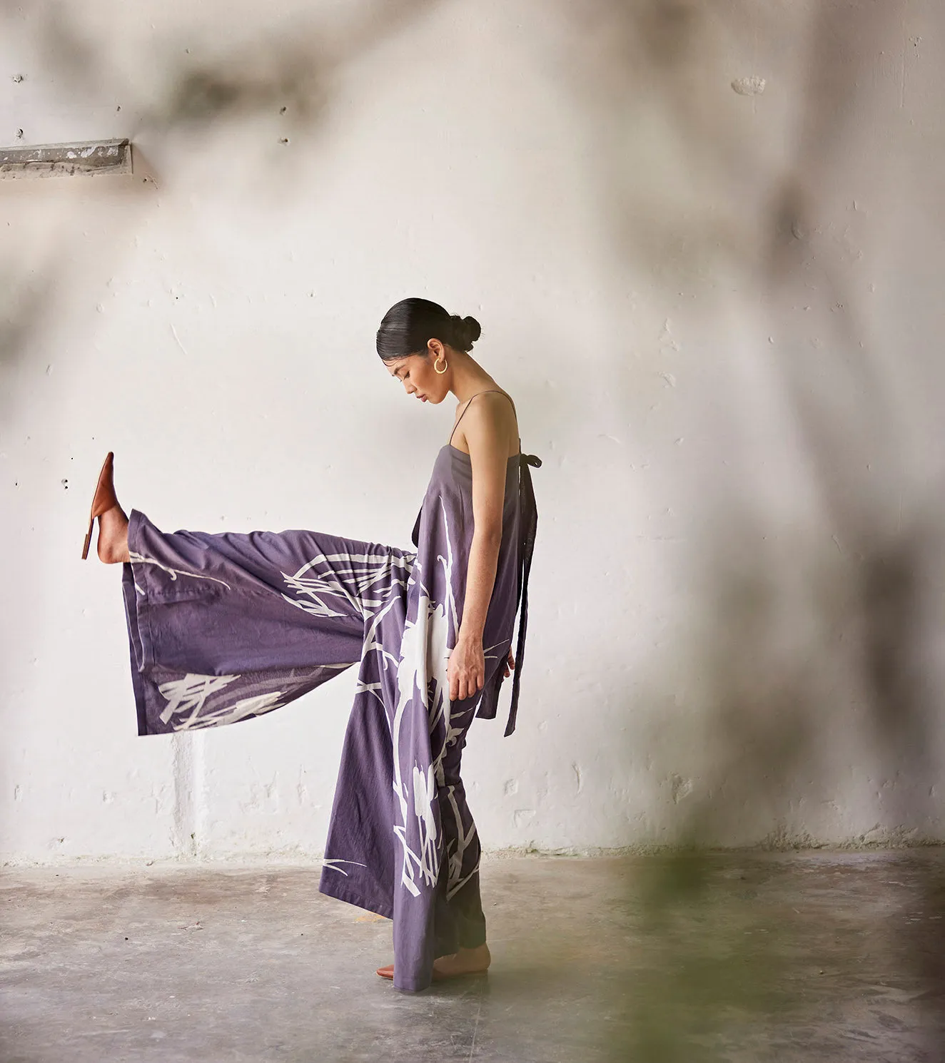 Summer Jumpsuit Cotton Pleat-Cool Grey-Fashion Edit Indian Summer-KW788-Khara Kapas