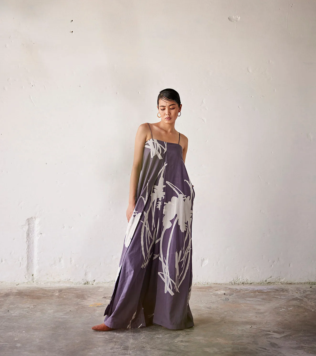 Summer Jumpsuit Cotton Pleat-Cool Grey-Fashion Edit Indian Summer-KW788-Khara Kapas