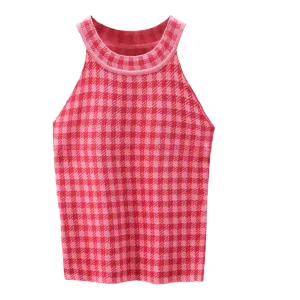 Sun-Kissed Plaid Sleeveless Knit Top