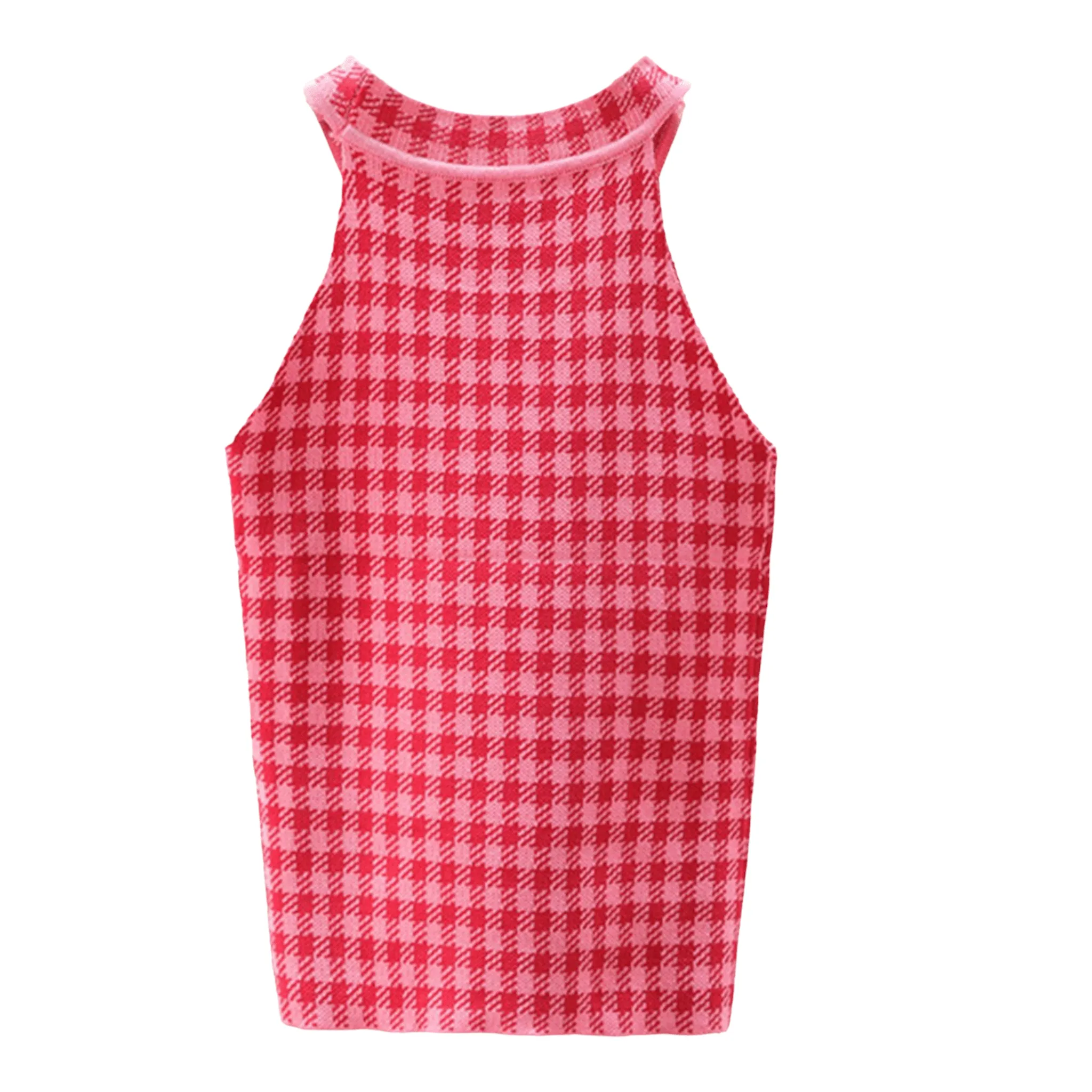 Sun-Kissed Plaid Sleeveless Knit Top