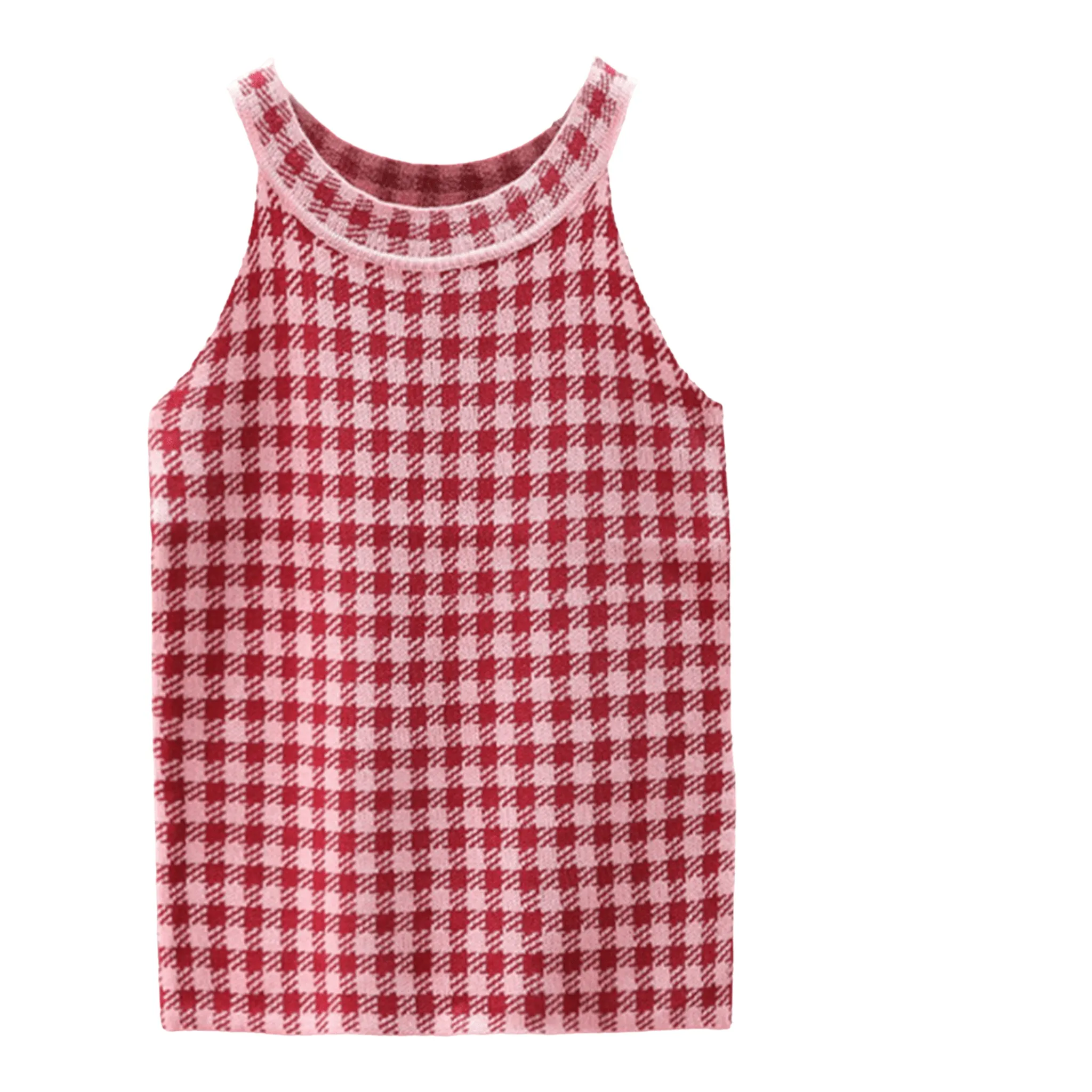 Sun-Kissed Plaid Sleeveless Knit Top