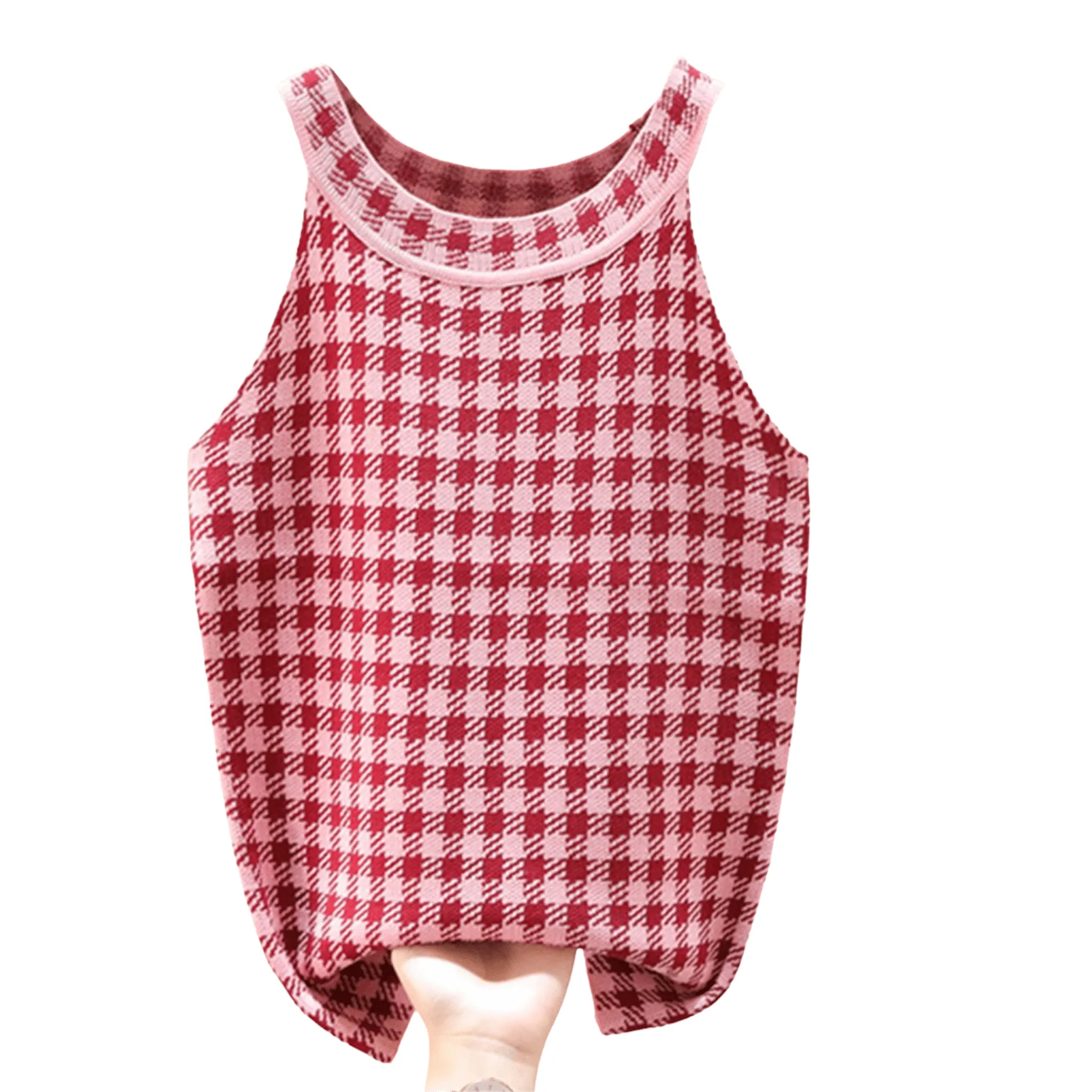 Sun-Kissed Plaid Sleeveless Knit Top