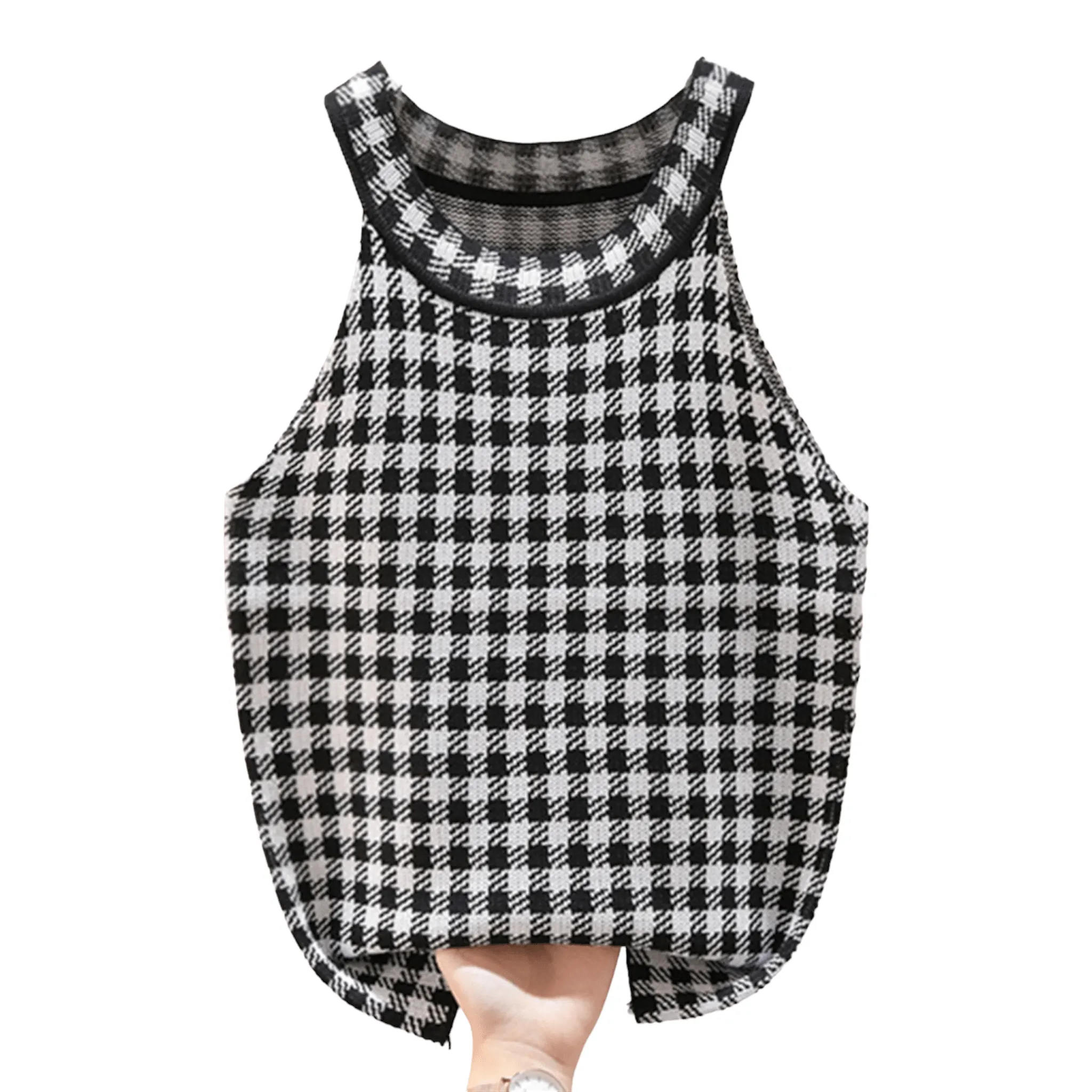 Sun-Kissed Plaid Sleeveless Knit Top