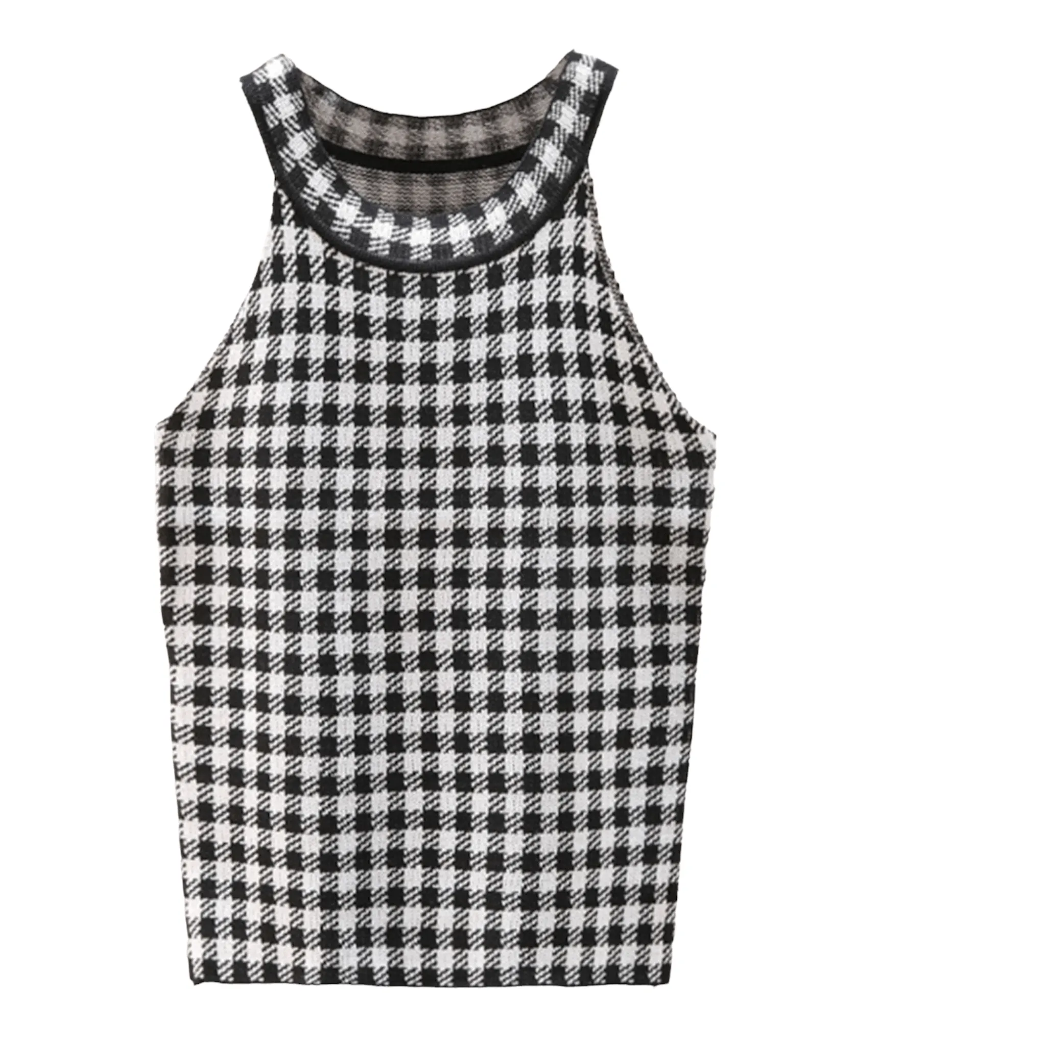 Sun-Kissed Plaid Sleeveless Knit Top