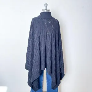 susan graver vintage black poncho sweater‎