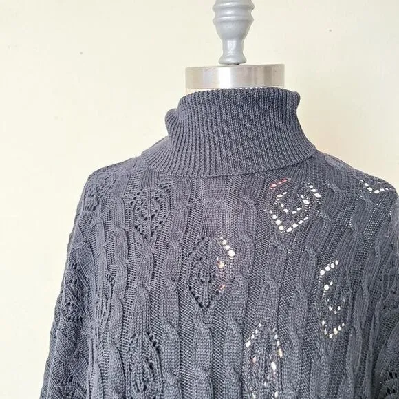 susan graver vintage black poncho sweater‎