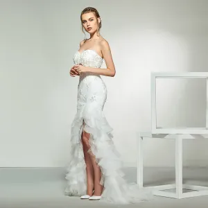 Sweetheart Neck Beaded Bodice With Appliques Floor Length Trumpet Wedding Dress Free Shipping