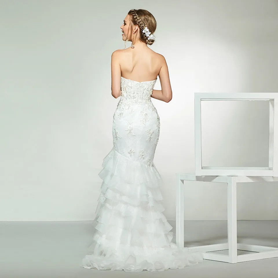 Sweetheart Neck Beaded Bodice With Appliques Floor Length Trumpet Wedding Dress Free Shipping