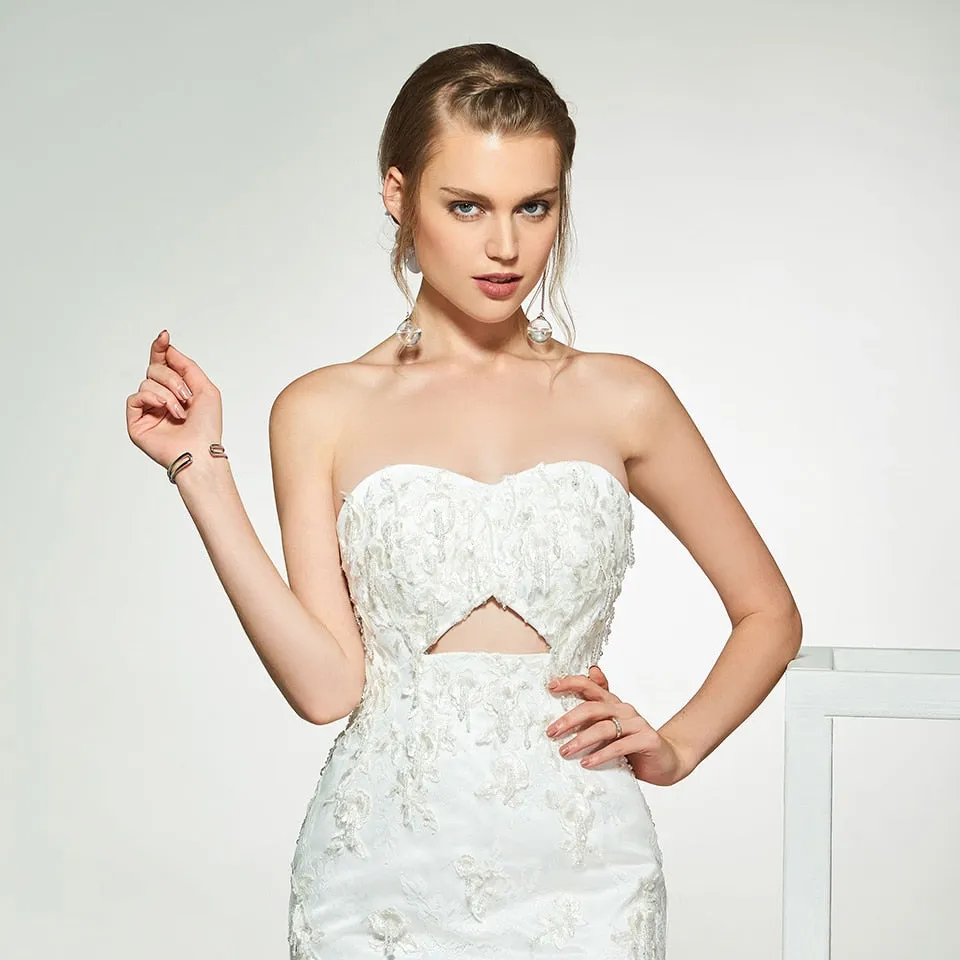 Sweetheart Neck Beaded Bodice With Appliques Floor Length Trumpet Wedding Dress Free Shipping