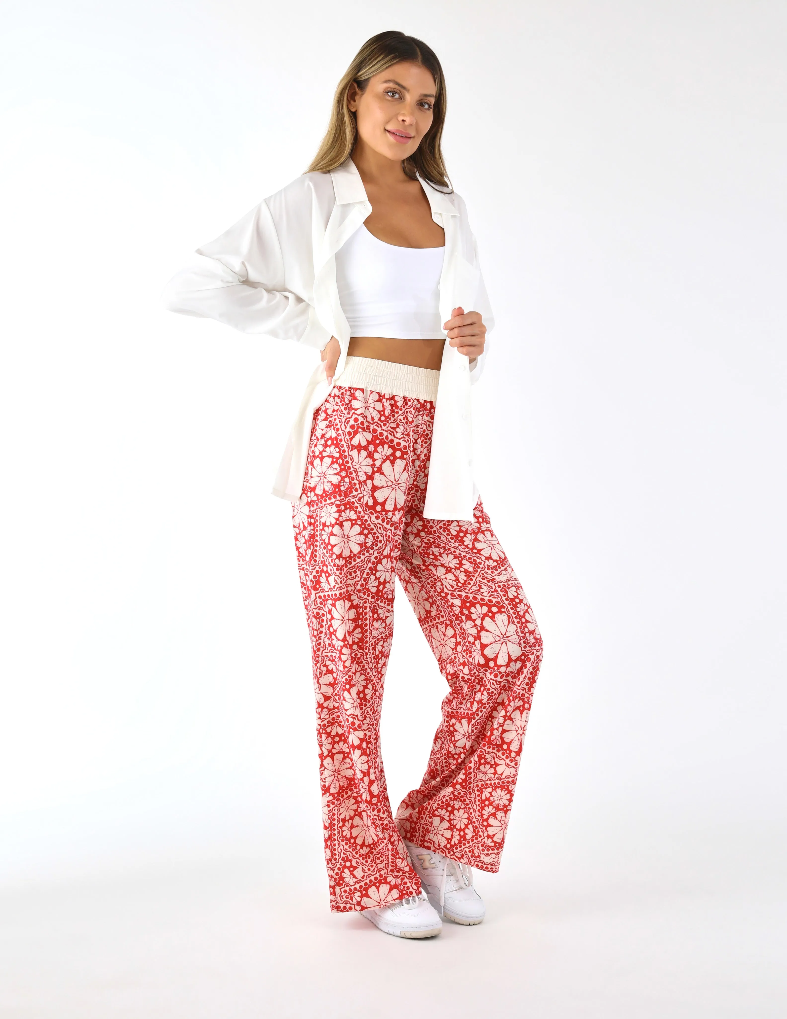Sydney Pant: Scarlet/Oatmilk Santorini Bloom