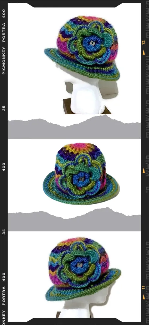 THE GREEN ÑUSTA  (an Inca princess in Quechua) HAT, handmade beanie, crochet hat, woman's size, cloché hat.