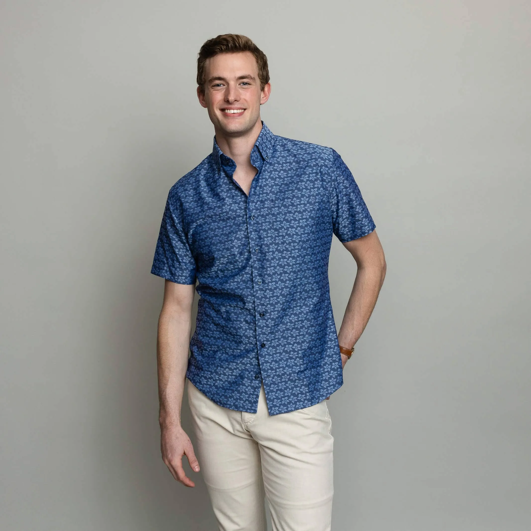 The Navy Short Sleeve Elliot Print Custom Shirt