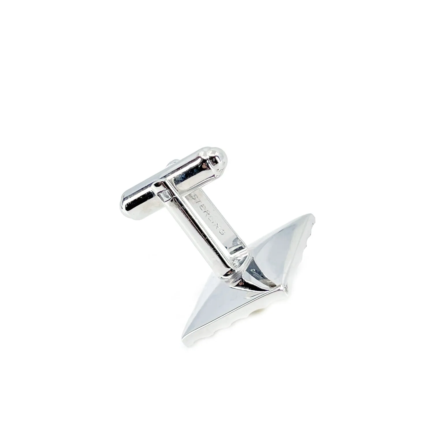 Theda Designer Japanese Cultured Akoya Pearl Square Mid Century Cufflinks Tie Tac- Sterling Silver