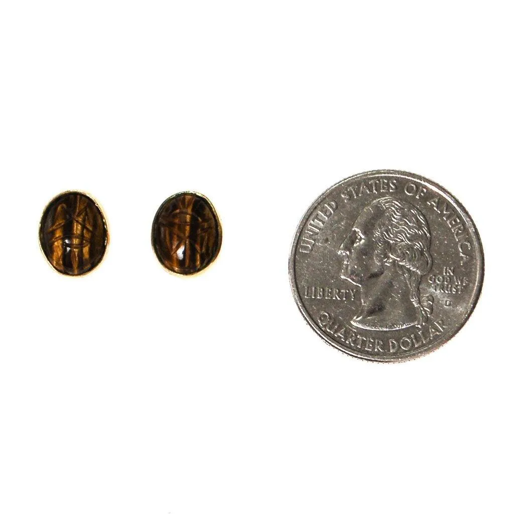 Tigers Eye Scarab Stud Earrings