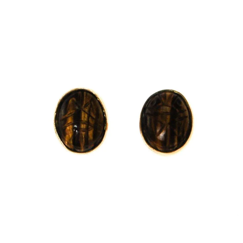 Tigers Eye Scarab Stud Earrings
