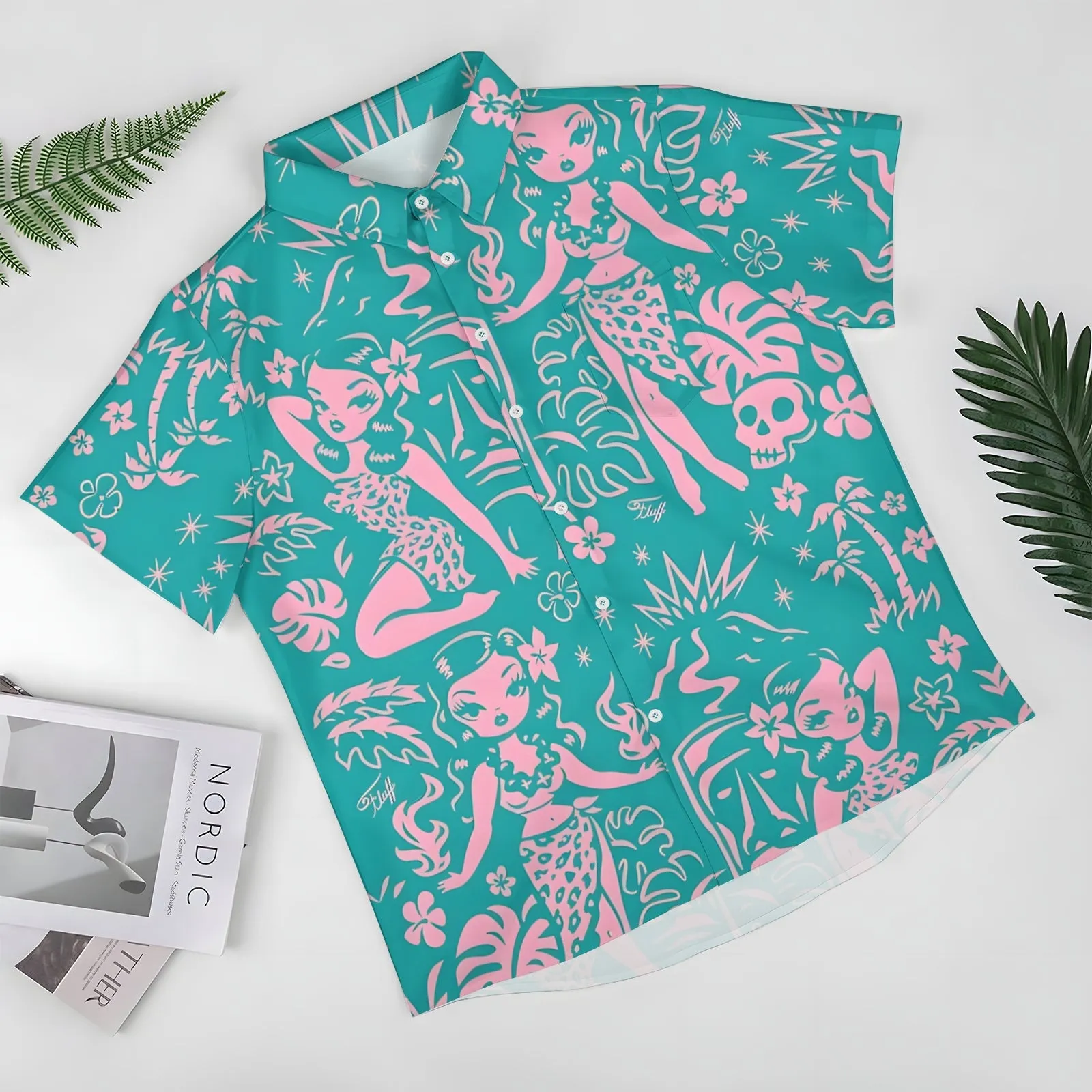 Tiki Art Print Casual Short Sleeve Shirt 2403000524