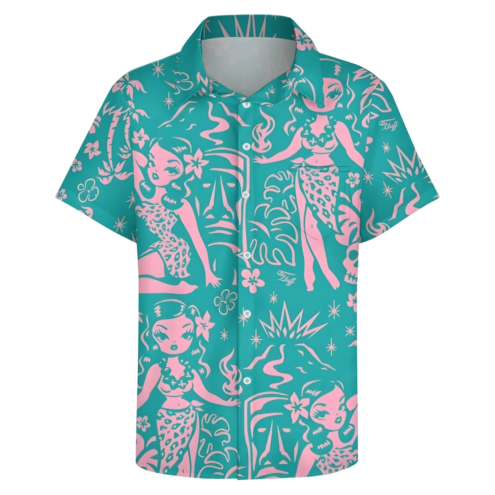 Tiki Art Print Casual Short Sleeve Shirt 2403000524