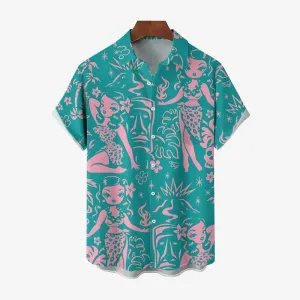 Tiki Art Print Casual Short Sleeve Shirt 2403000524